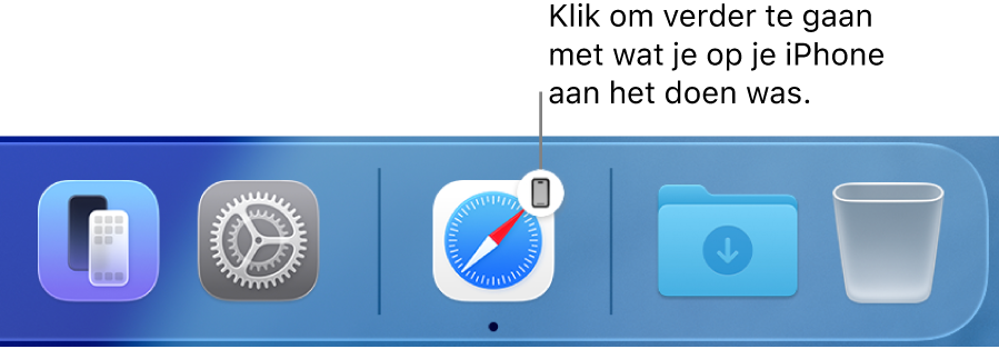 Het Handoff-symbool zichtbaar in het Dock.