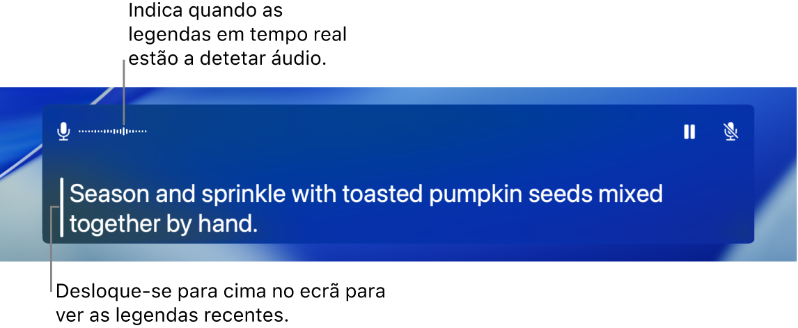 Legendas em tempo real de áudio.