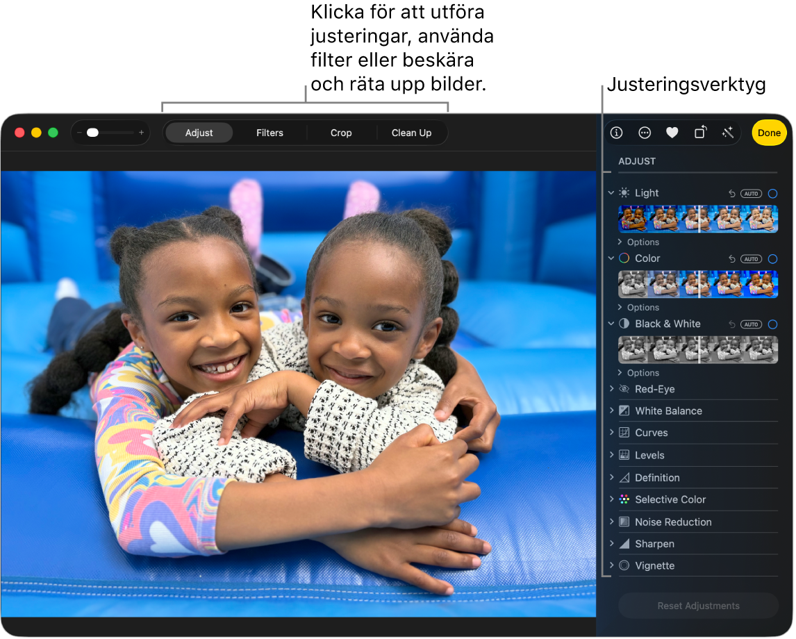 Ett Bilder-appfönster visar en bild som redigeras.
