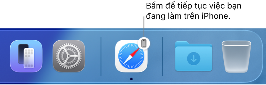 Biểu tượng Handoff hiển thị trong Dock.