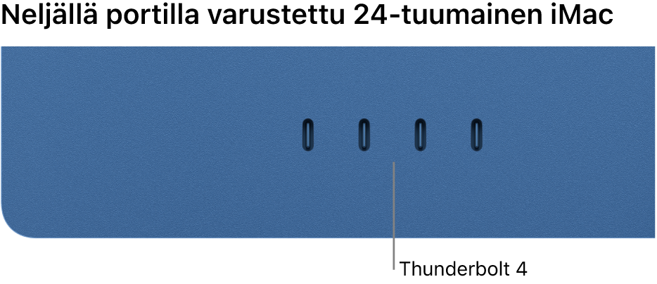 iMac, jossa näkyy neljä Thunderbolt 4 ‑porttia.