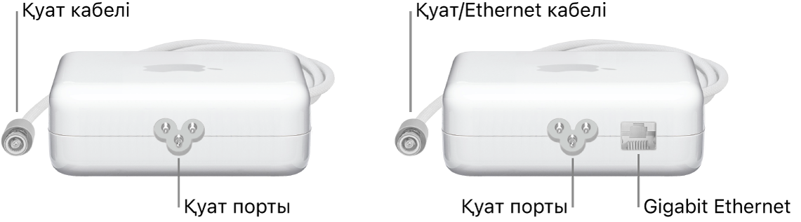 Ethernet порты жоқ бір қуат адаптері және Ethernet порты бар бір қуат адаптері.