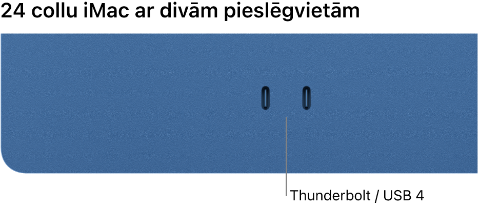 iMac datorā parādīti divi Thunderbolt/USB 4 porti.