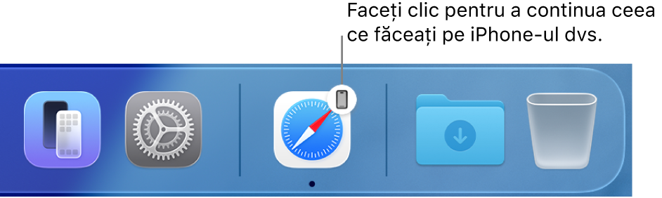 Pictograma Handoff vizibilă în Dock.