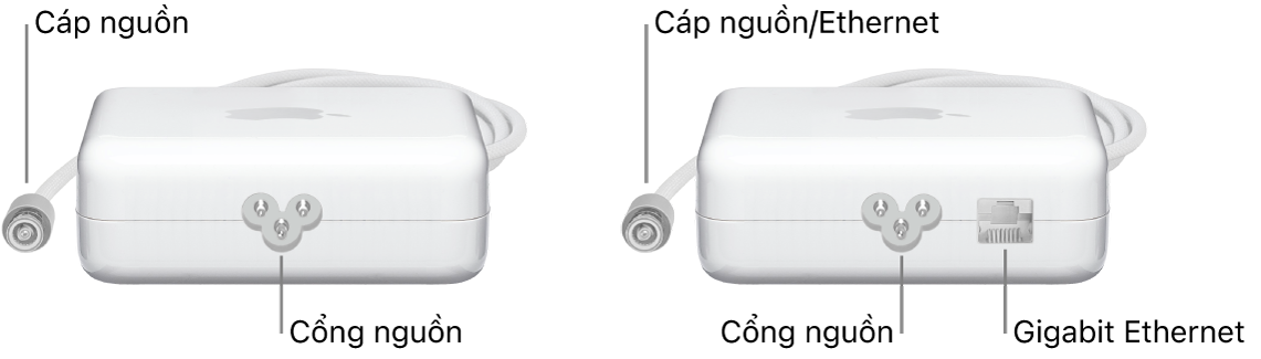 Một bộ tiếp hợp nguồn không có cổng Ethernet và một bộ tiếp hợp nguồn có cổng Ethernet.