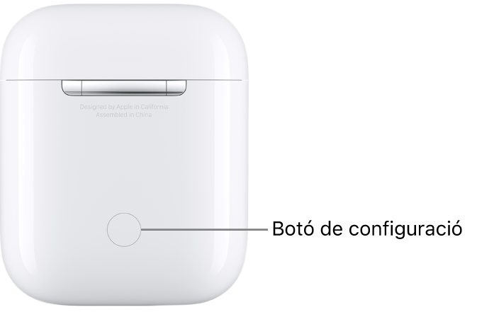 Botó de configuració situat al centre de la part posterior de l’estoig de càrrega dels AirPods 1 i 2.