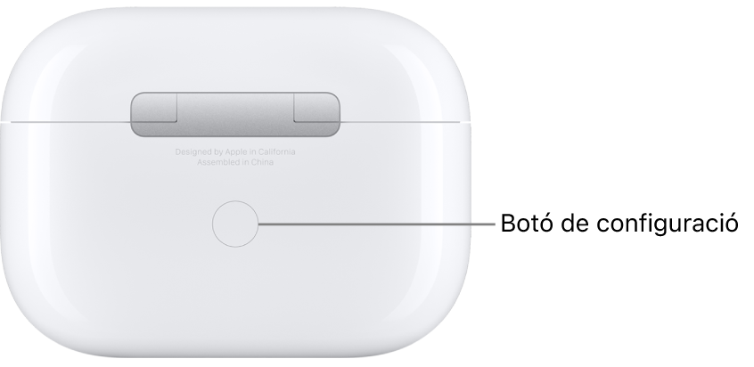 Botó de configuració situat al centre de la part posterior de l’estoig de càrrega dels AirPods Pro.