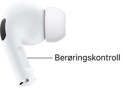 Plasseringen av berøringskontrollen på AirPods Pro 2 langs stilken på begge AirPods.