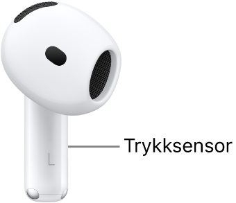 Plasseringen av trykksensoren på AirPods 4 langs stilken på begge AirPods.