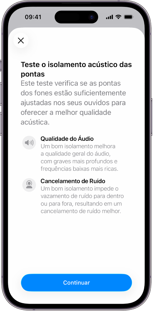A tela de um iPhone mostrando um teste para medir o isolamento acústico de AirPods Pro 3.