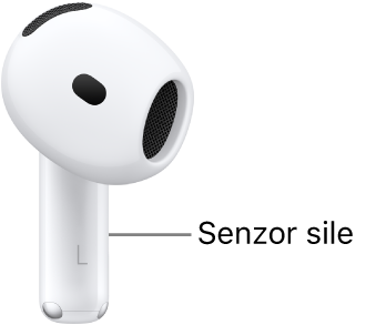 Lokacija senzorja sile na slušalkah AirPods 4 vzdolž stebla obeh slušalk AirPods.