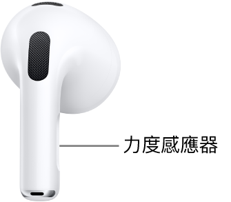 AirPods 3 力度感應器的位置，其位於兩邊 AirPods 的耳筒柄上。
