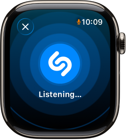 Una pantalla en què es veu el títol i l’artista d’una cançó identificada per mitjà de l’app Identificador musical. A la part inferior dreta hi ha el botó de reproducció.