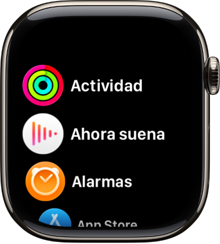La pantalla de inicio con la visualización como lista y apps en orden alfabético.