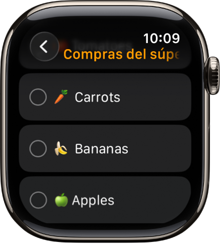 La app Recordatorios mostrando dos recordatorios. Cerca de la parte superior de la pantalla se encuentran los recordatorios y debajo de estos está el botón Agregar recordatorio.