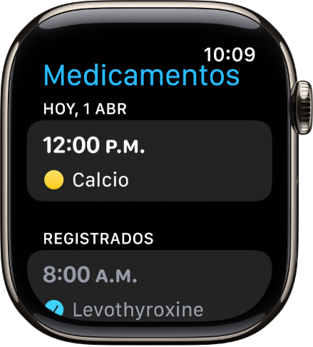 La app Medicamentos muestra una lista de los medicamentos registrados.