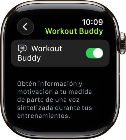 La pantalla de Workout Buddy de la app Entrenamiento.