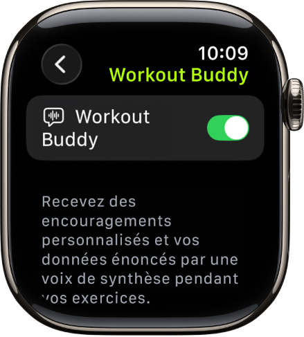 L’écran Workout Buddy dans l’app Exercice.