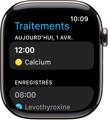 L’app Traitements montrant les traitements enregistrés.