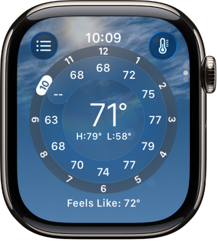 De Weer-app met de temperatuurverwachting per uur.