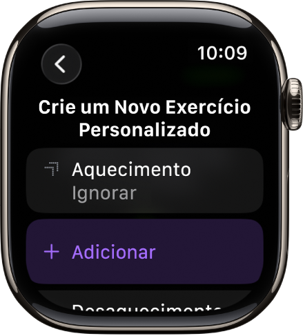 O app Exercício mostrando uma tela para criação de um Exercício Personalizado.
