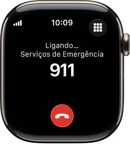 Uma tela mostrando uma ligação para os serviços de emergência em andamento.