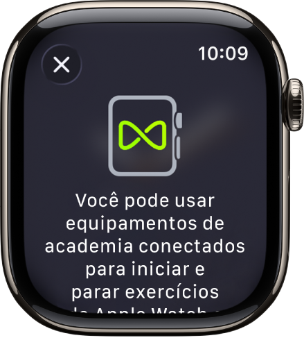 Tela de emparelhamento que aparece ao emparelhar o Apple Watch com um equipamento de academia.