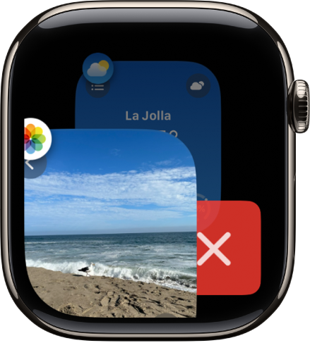 Seletor de Apps mostrando o botão Apagar à direita e uma parte de um app à esquerda. Toque no botão Apagar para remover o app do Seletor de Apps.