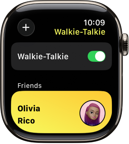 O ecrã do Walkie-talkie a mostrar o manípulo do Walkie-talkie na parte superior e um amigo na parte inferior.