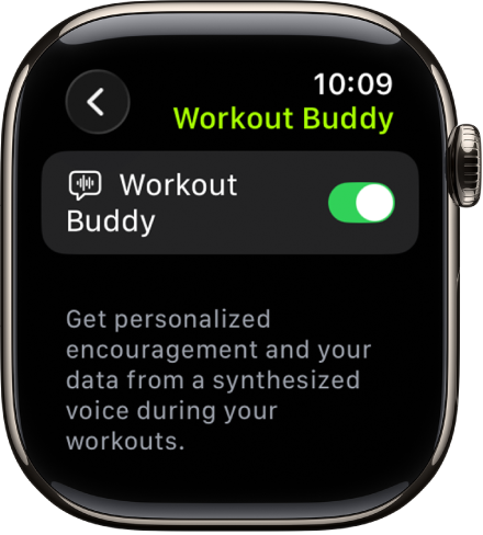 Ecranul „Workout Buddy” în aplicația Exerciții.