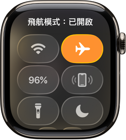 「控制中心」帶有「飛航模式」按鈕，醒目顯示「飛航模式」已開啟。