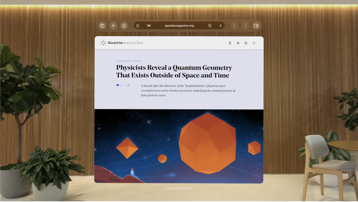 تطبيق سفاري على Apple Vision Pro يظهر به موقع إلكتروني مفتوح.