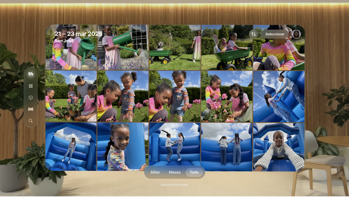 Fototeca del Apple Vision Pro con una cuadrícula de fotos.