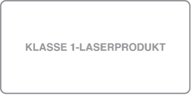 Et mærkat med teksten “Klasse 1-laserprodukt” eller “Class 1 laser product”.