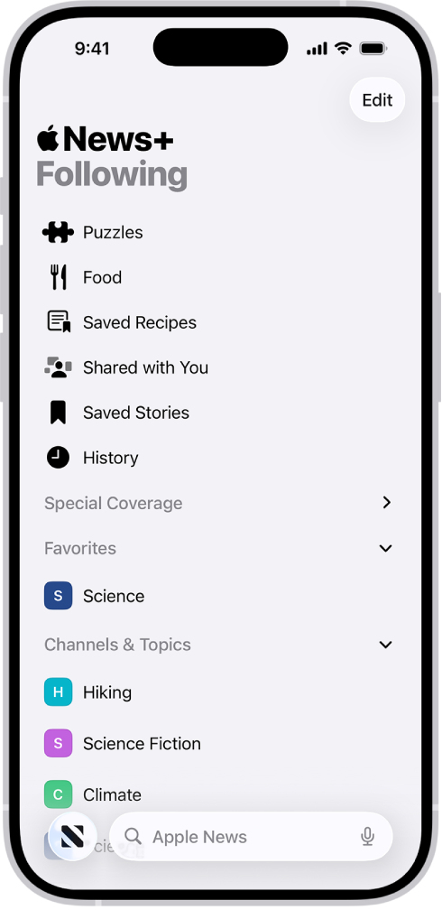 Followed channels and topics.