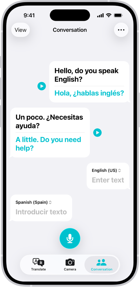 The Conversation tab, showing chat bubbles and their translations.