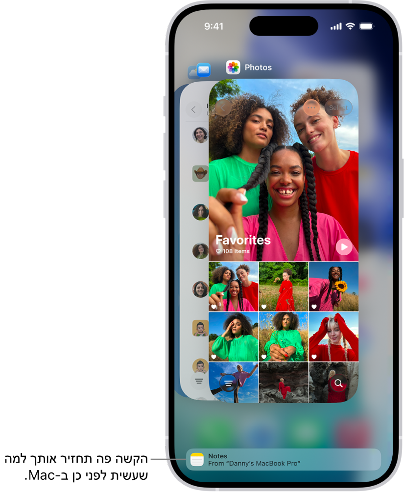 מחליף היישומים ב-iPhone מציג הודעת Handoff בתחתית המסך.
