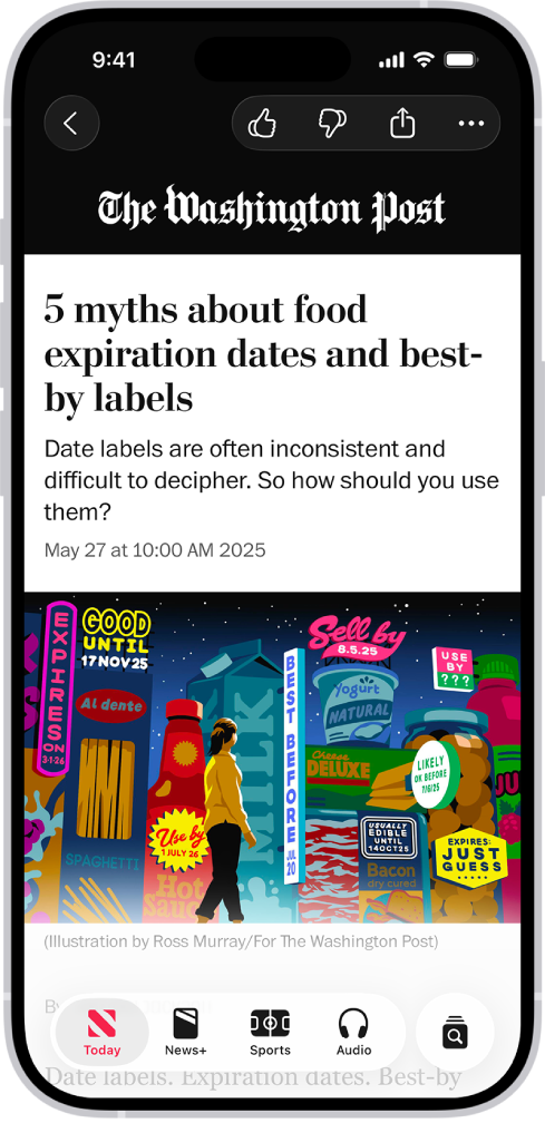 Newsアプリでのニュース記事。下部では「今日」タブが選択されています。