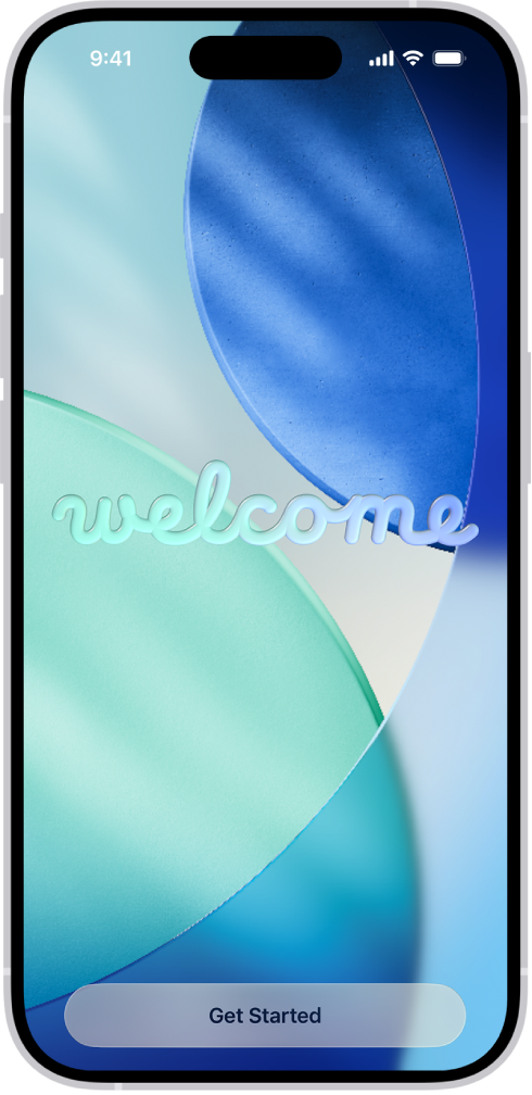 iPhone을 처음으로 설정할 때 표시되는 시작하기 화면.