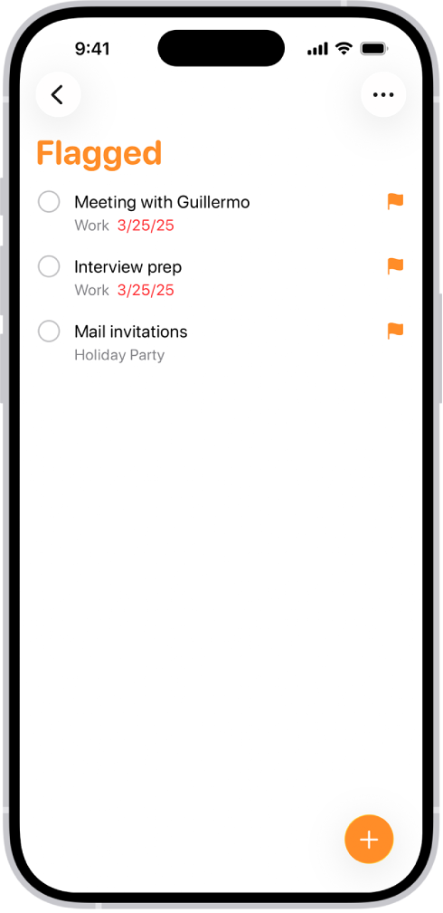 Flagget-smartlisten i Påminnelser-appen, som automatisk samler alle påminnelser merket med flagg i én konsolidert liste.