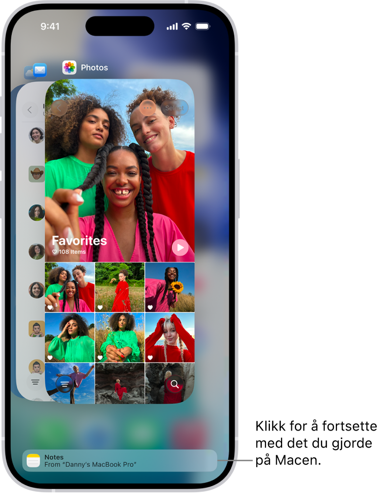 Appveksleren på iPhone viser en handoff-varsling nederst på skjermen.