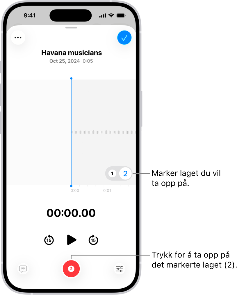 Skjermen for opptak av et ekstra lag i Taleopptak.