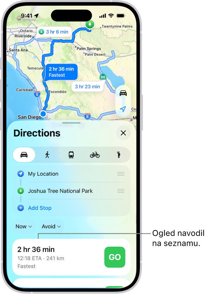 Kartica z več možnostmi poti.