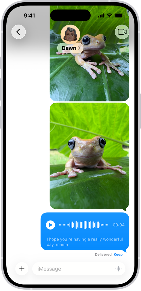 Një bisedë në Messages me një mesazh audio.