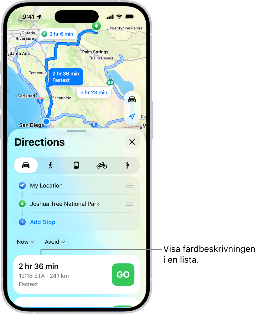 Ett kort med flera ruttalternativ.