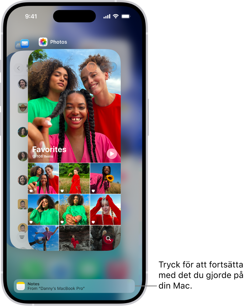 Appväxlaren på iPhone visar en handoff-notis i nederkanten på skärmen.
