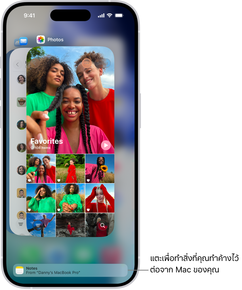 แถบสลับแอปบน iPhone ที่แสดงการแจ้งเตือน Handoff ที่ด้านล่างสุดของหน้าจอ