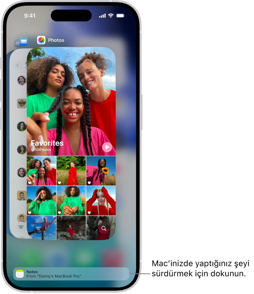 iPhone’daki Uygulama Değiştirici, ekranın en altında bir handoff bildirimini gösteriyor.