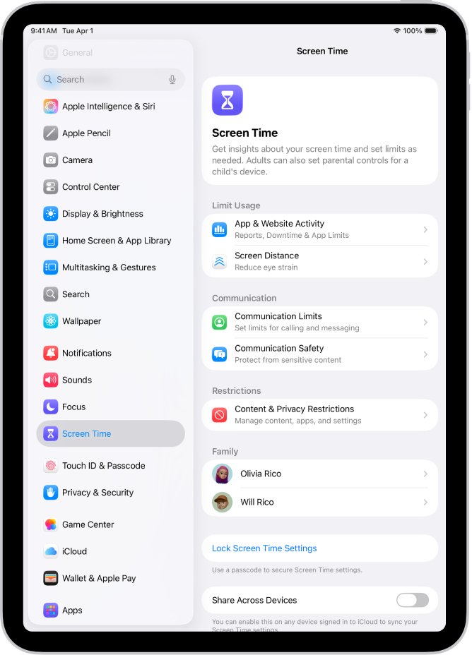 A la pantalla de configuració del temps d’ús, es toca “Activitat en apps i llocs web” per començar.