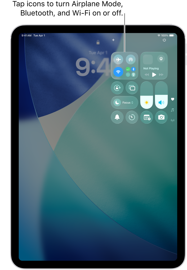 The Control Center screen showing that tapping the top-left button turns on Airplane Mode.